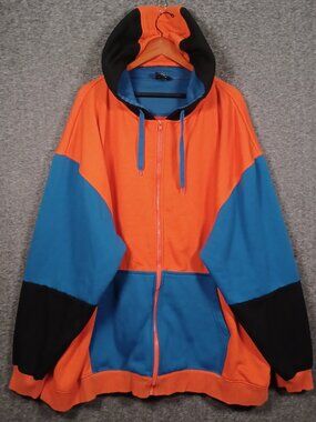Cube Men's Colorblock Full Zip Hoodie Jacket Blue Orange Blue 4XL